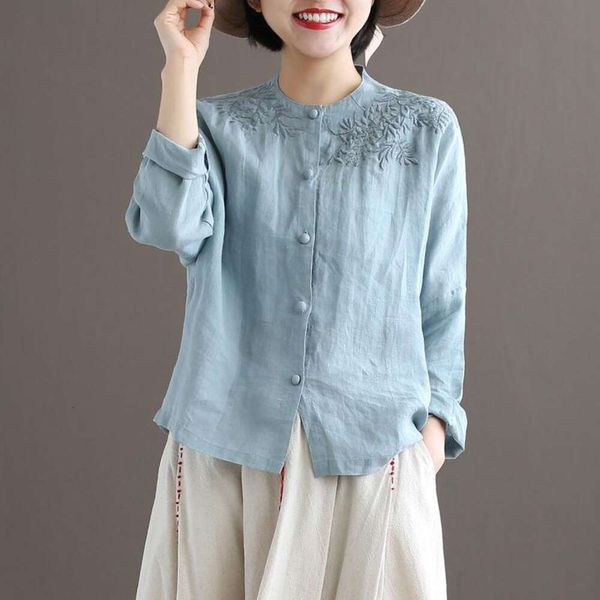 

vintage cotton and linen embroidered shirt for women autumn style artistic loose long sleeved all matching pure, White