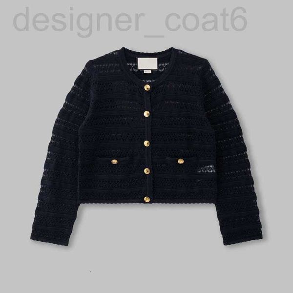 

women's knits & tees designer g family's 2023 early autumn new product hollow out gold button round neck knitted thin cardigan cas, White