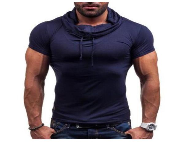 

spring summer muscle mens wear solid color heap collar with button pullover short sleeve slim fit cotton shirt4115927, White;black