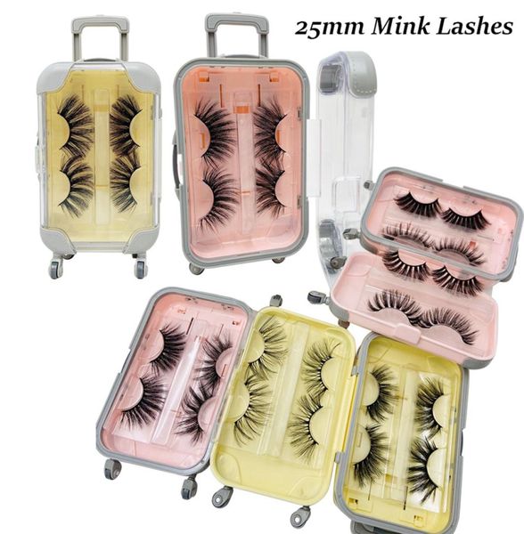 

2pairsset 6d 25mm false eyelashes luggage box lashes 3d mink natural long lash lovely pink yellow packaging suitcase eyelash exte1998720