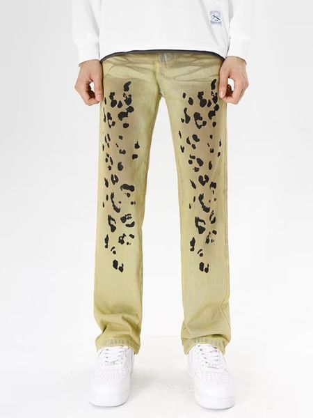 

mens jeans yihanke men denim trousers washed old punk retro loose straight pants functional wind streetwear menswear 230808, Blue