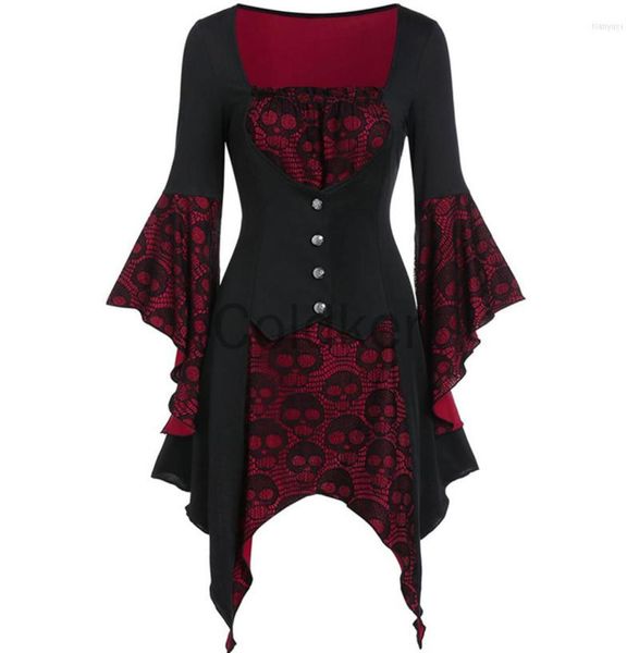 

casual dresses women gothic vintage dress square collar skull printed lace flare sleeve irregular women39s halloween cosplay co2131193, Black;gray