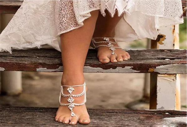 

fashion rhinestone barefoot beach sandals for weddings crystals starfish anklets chain toe ring bridal bridesmaid foot jewelry3795684, White
