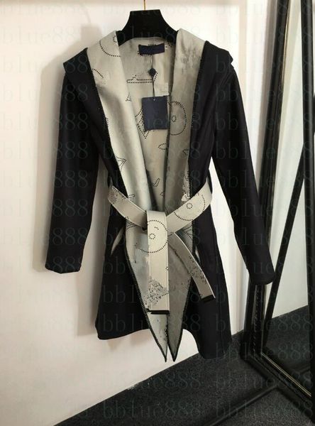 

women's wool & blends wool letter lace up waist long sleeve hooded wool coat double sided coat 808, Black