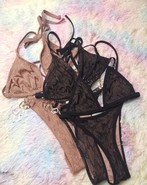 

brand fashion g letter mesh embroidery g chain bandage neck bikini women039s two wear swimsuits8083021