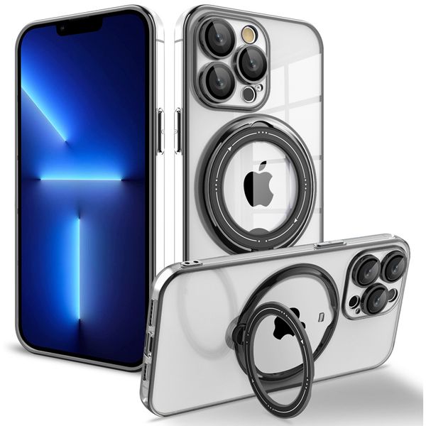 

plating clear rotatable ring bracket stand magnetic for magsafe cases with lens glass film protector cover for iphone 15 14 13 12 11 pro max