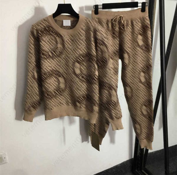 

designer tracksuit women knit sweatshirt two piece set full logo letter round neck long sleeve knitted sweatshirts elastic waist casual trou, Gray