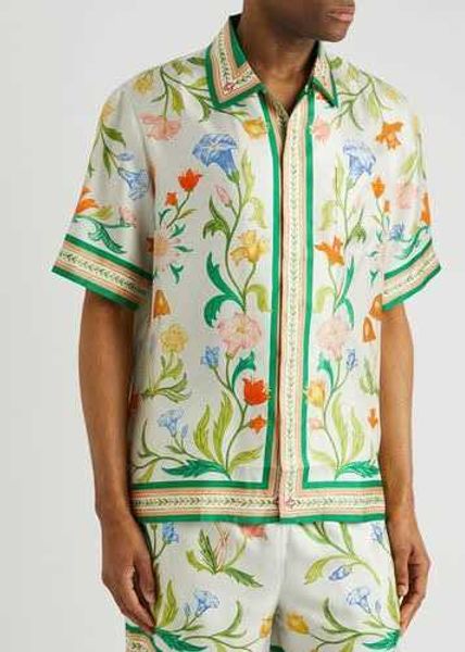 

casablanca style shirt with floral print all over hawaii shirt loose fitting men's and women's trendy short sleeved shirts casabla, White;black