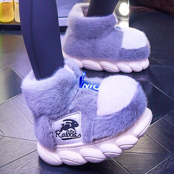 

slippers womens winter warm shoes plush lining indoor couples platform heel high snow boots female male home slipper 230808, Black
