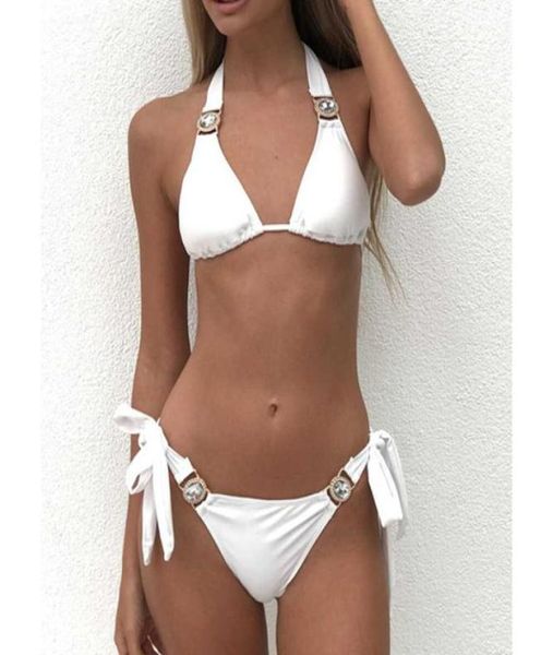 

2020 knot bikini set high waist swimwear women halter two pieces biquini swim bathing suit bandage swimsuit bikinis monikini7181306