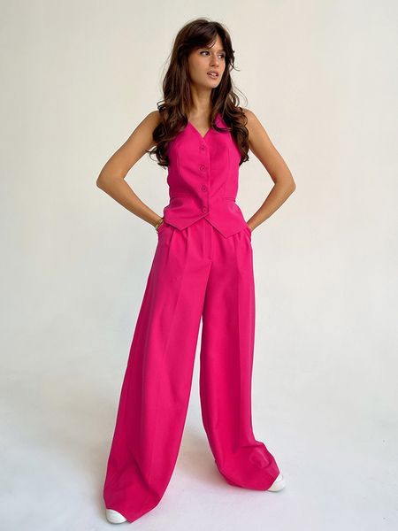 

women's tracksuits mnealways18 pink elegant blazer 2 pieces sets women high waist wide leg pants suits button vest outfit office lady b, Gray