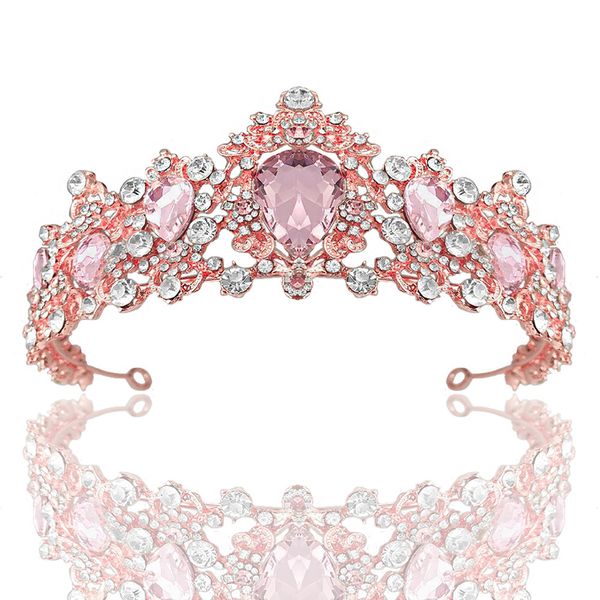 

wedding hair jewelry kmvexo tiaras wedding crown bridal hair accessories luxury baroque crystal pink queen crown women gift party hair jewel, Slivery;golden