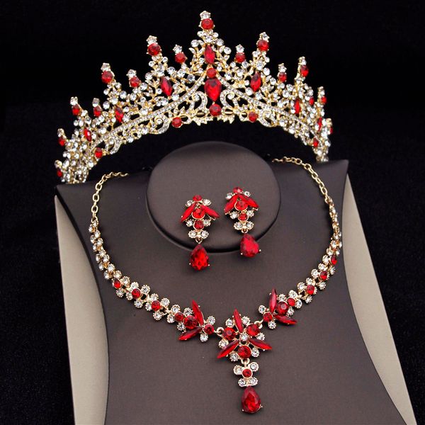 

wedding jewelry sets red crown bridal jewelry sets for women pink tiaras necklace earrings sets prom wedding dress bride jewelry costume acc, Slivery;golden