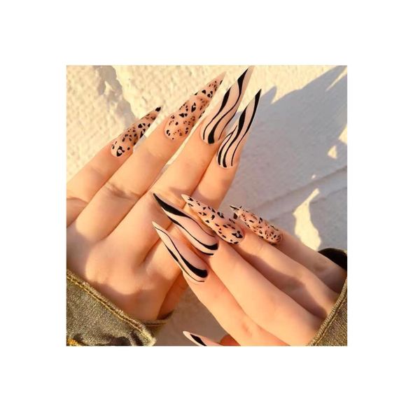 

nails long sharp nail enhancement nail sheet finished matte leopard pattern wearing nail sheet european and american matte wearing, Red;gold