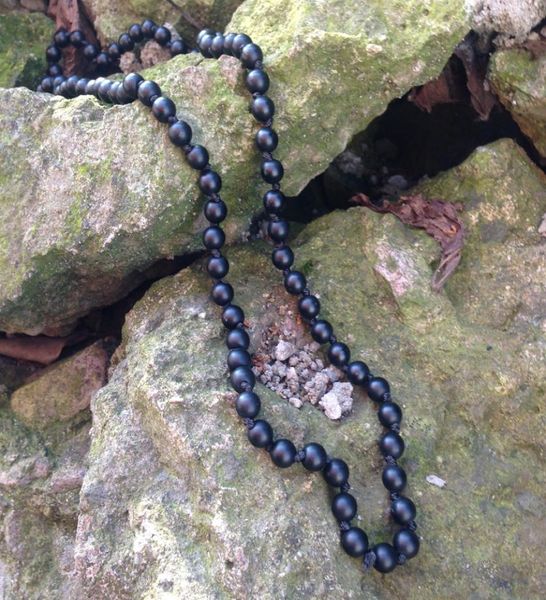 

st0262 32 inches long knotted matte black onyx knotted necklace long size religious bead necklace designs8605963, Silver