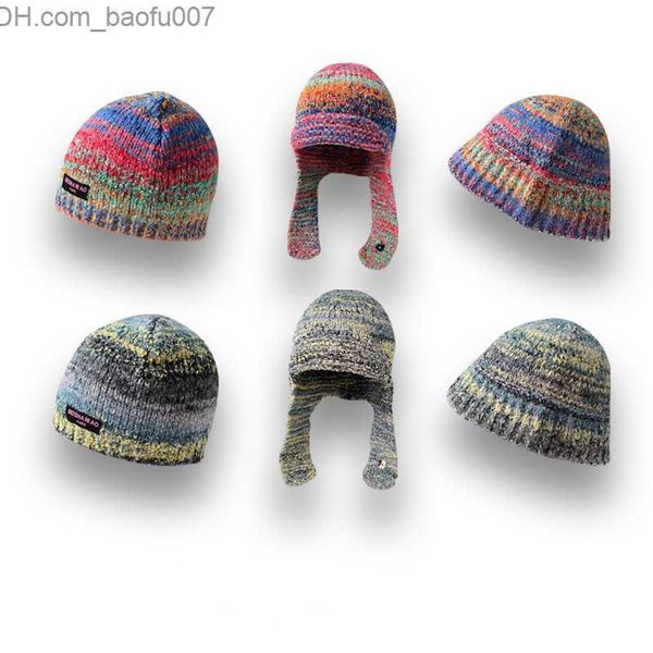 

beanie/skull caps gradient colorful stripe knitted beanie hat fashion cotton winter warm earrings hat design bucket hat z230809, Blue;gray