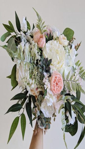 

bridal bouquet wedding bouquet pink brides handmade brooch bouquet waterfall pink peonies flowers de mariage pink rose5876337