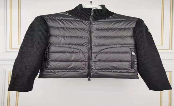 

men branded stand collar down coat wool knitting splicing design jacket thin slim parkas green black color size mxl3875678