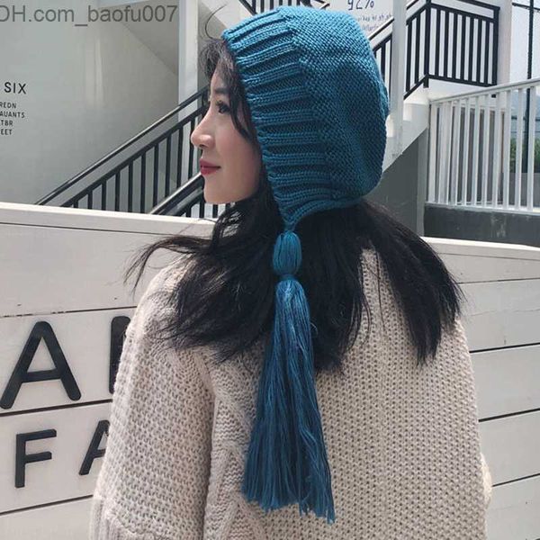 

beanie/skull caps knitted winter hat long tassel earring hat russian winter hat fur hat wool hat female bomber hat warm bean hat z230809, Blue;gray