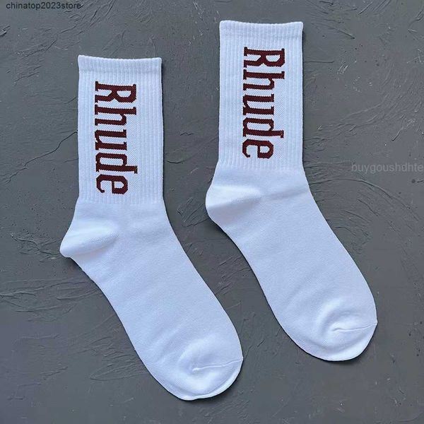 

new men's socks rhude simple letter cotton european american street trend men and women couple in-tube 200biz4b9, Black