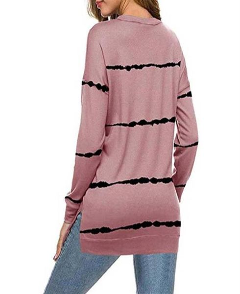 

2021 hoodie women039s fall tiedye shirts print striped round collar tshirt with loose sleeves196r5438440, White