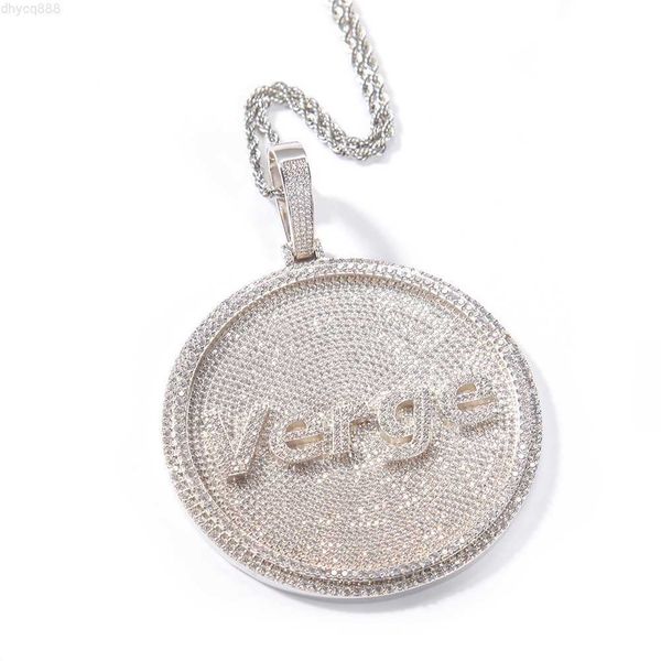 

custom font silver iced out diamond bling letter name big round necklace pendant hip hop jewelry