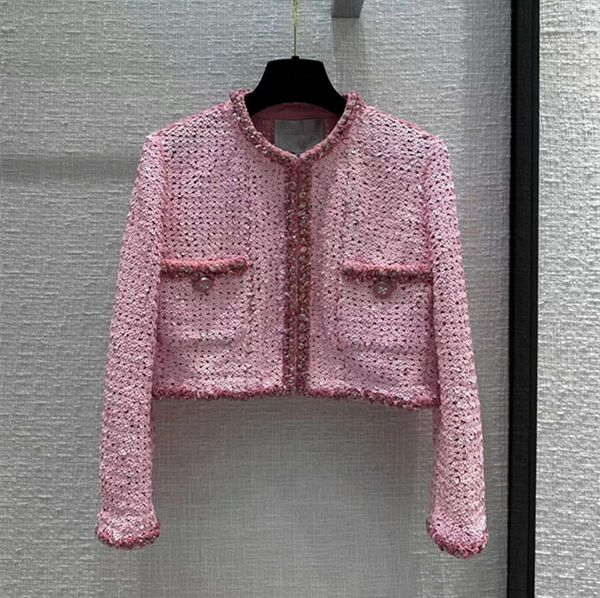 

european and american women's clothing 2023 autumn new round neck long sleeve heavy sequin pink fashion coat, Black