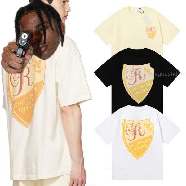 

rhude t-shirts men women 1 1 loose short sleeve badge printing rhude tees, White;black