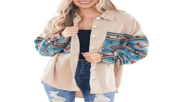 

women039s jackets boho vintage shirts coat womens aztec print shacket lapel jacket autumn winter long sleeve button loose8489006, Black;brown