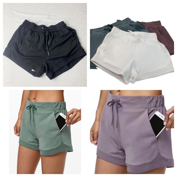 

fashion luxury lulumensyoga shorts leggings solid color women sports pants shorts high waist hip lifting fitness elastic