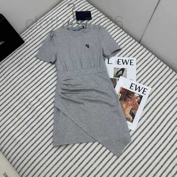 

basic & casual dresses designer 23 summer new commuter style vital age reducing pleated irregular cut round neck dress 38nm, Black;gray