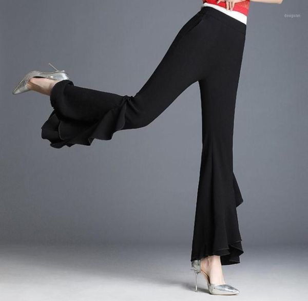 

women039s pants capris 2021 summer women casual stretchy black elastic high waist flare female active wear ladies loose long 2750666, Black;white