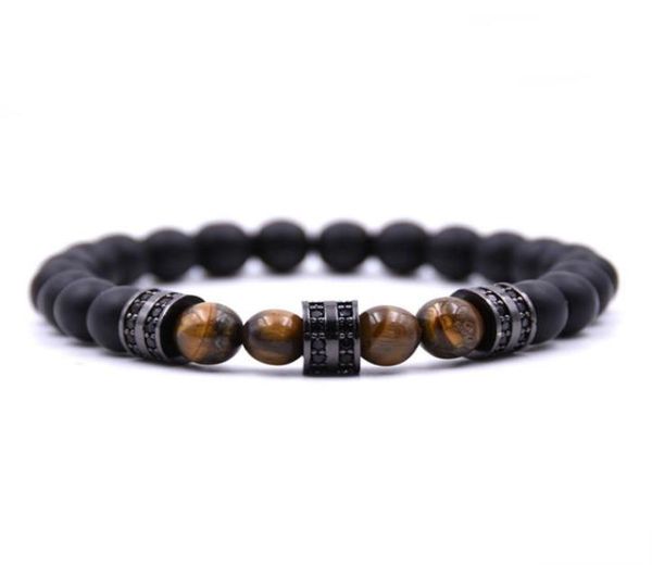 

men039s and women039s 8mm matte black agate silver microinlaid cylindrical spacer bracelet natural stone yoga bracelet brac1544343