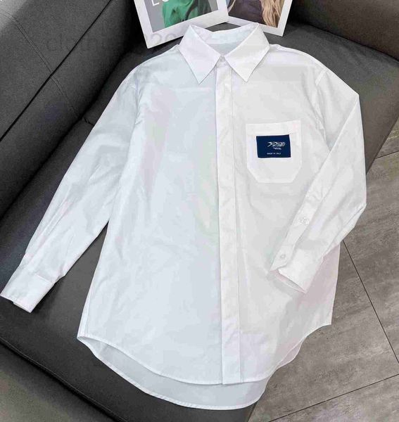

women's blouses & shirts designer 2023 design lapel letter pattern pocket women long sleeve casual single breasted loose blouse 6de0, White
