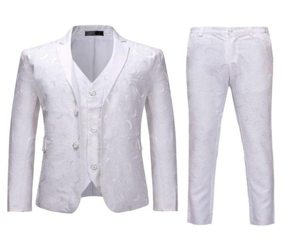 

2pcs mens floral party tuxedo suit jacketpants white single breasted suits with pants men wedding prom suit men costume homme8170882, White;black