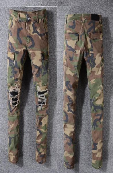 

2021 latest listing skinny camouflage jeans for mens ripped big holes rabbit motorcycle biker denim pants embroidery men fashion d2525635, Blue