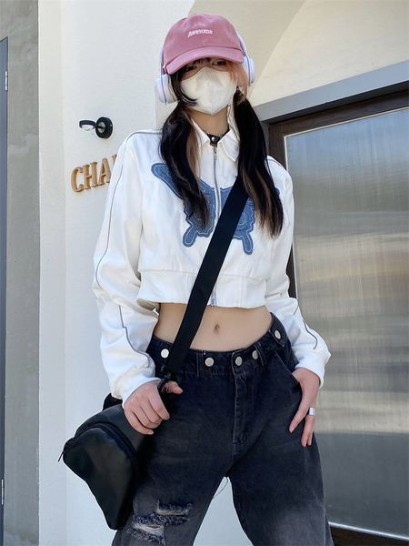 

womens jackets spring and autumn butterfly denim patch short jacket slim american style spice girls shoulder women 230808, Black;brown