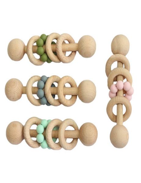 

ins baby teethers teething natural wooden ring teethers infant fingers exercise toys silicon beaded soother baby toy b20729263206