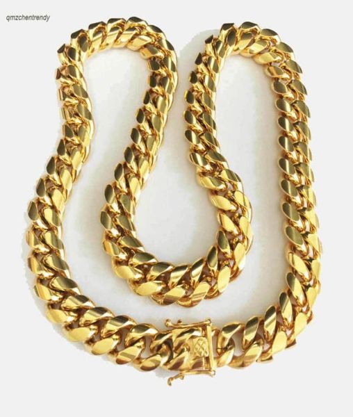 

hip hop 14mm stainless steel curb cuban chain necklace boys mens fashion chain dragon clasp link jewelry7456612, Silver