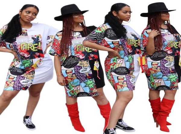 

women graphic print hi lo dresses summer casual batwing sleeve cartoon pattern round collar loose street midi asymmetrical dress1326858, Black;gray