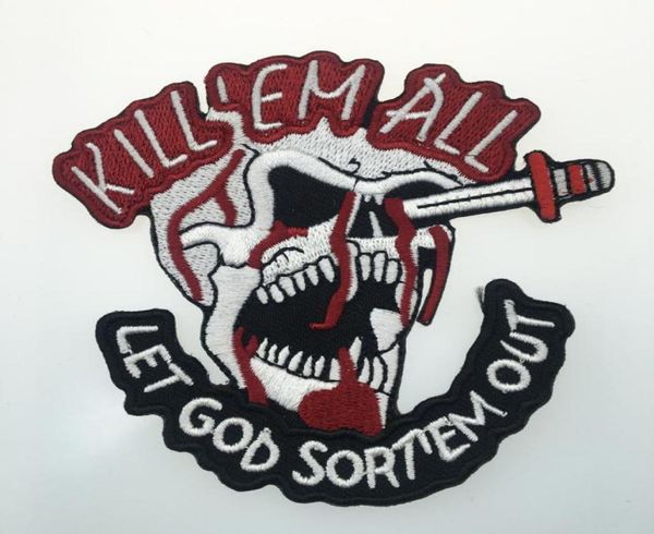 

evil skull embroidered iron on clothing kill039em all patch biker jacket patch applique embroidery motor patch 8497700, Black