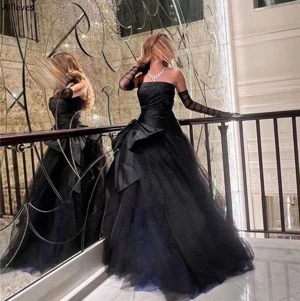 

vintage black strapless tulle evening dresses elegant satin ruched puffy empire waist princess ball gowns plus size women dance prom formal, Black;red