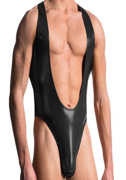 

men039s body shapers suit lingerie faux leather latex bodysuit gay underwear stage dancewear corsets men jumpsuit stripper6785310, Black;brown