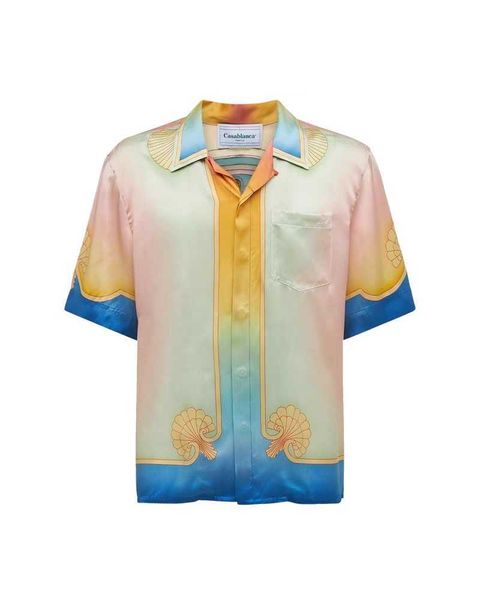 

23ss new casablanca designer silk casual shirt fashion sunset waves gradient color flower shirt loose ancient hawaiian silk short sleeve shi, White;black