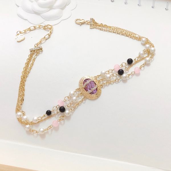 

women designer choker pink diamond necklace chain pearl fashion women letter c pendant statement wedding jewelry pearl jewelry copper alloy, Silver