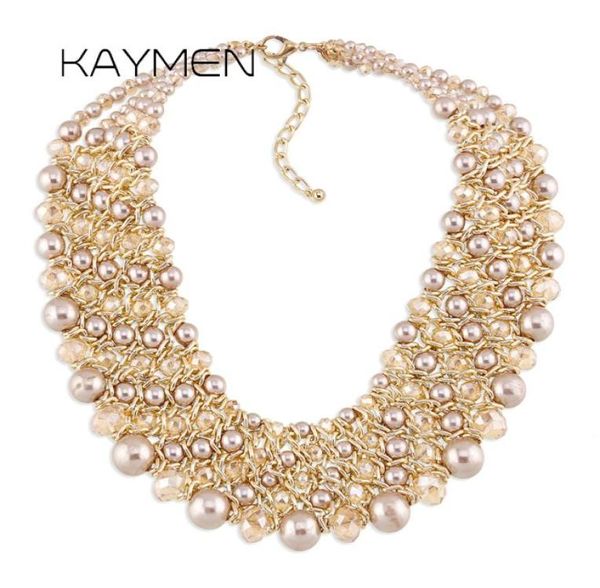 

kaymen handmade crystal fashion necklace golden plated chains beads maxi statement necklace for women party bijoux nk01561 2202128379401, Golden;silver