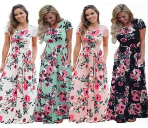 

new designer dressess summer women print short sleeve boho dress evening gown party long maxi dress fashion sundress clothing 5 color8715783, Black;gray