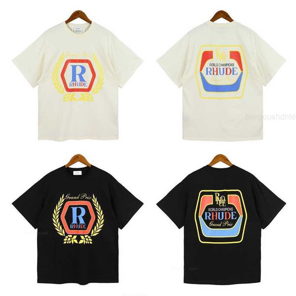 

american style retro high street rhude simple letter printing couples loose casual cotton fashion short sleeve, White;black