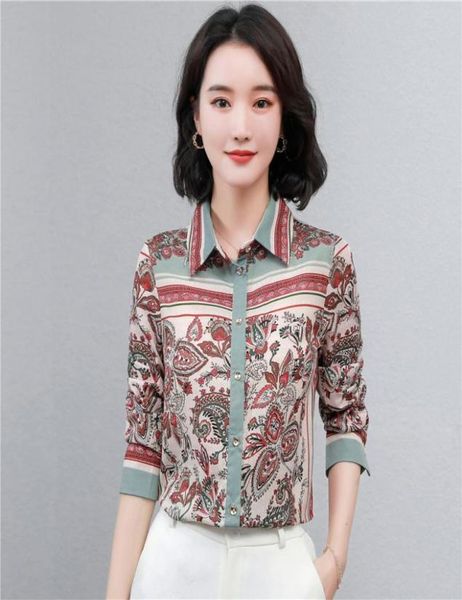 

new spring summer fall runway contrast color vintage geometric print lapel collar long sleeve womens party casual elegant temperam2672807, White