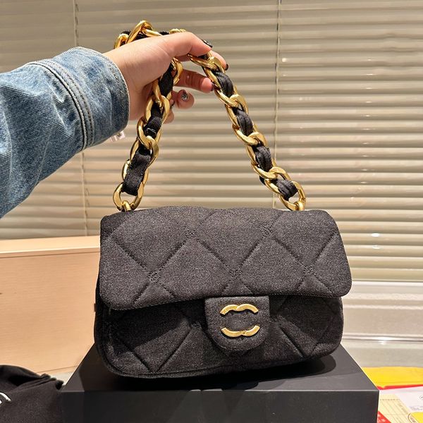 

designer womens shoulder bag denim bags beautifully embroidered clamshell hardware metal clasp matelasse chain luxury handbag thick chain cr